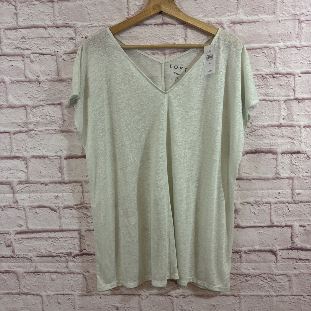 Loft Linen XL Tee Shirt NWT Light Mint or Cream Lightweight V Neck Boxy Summer